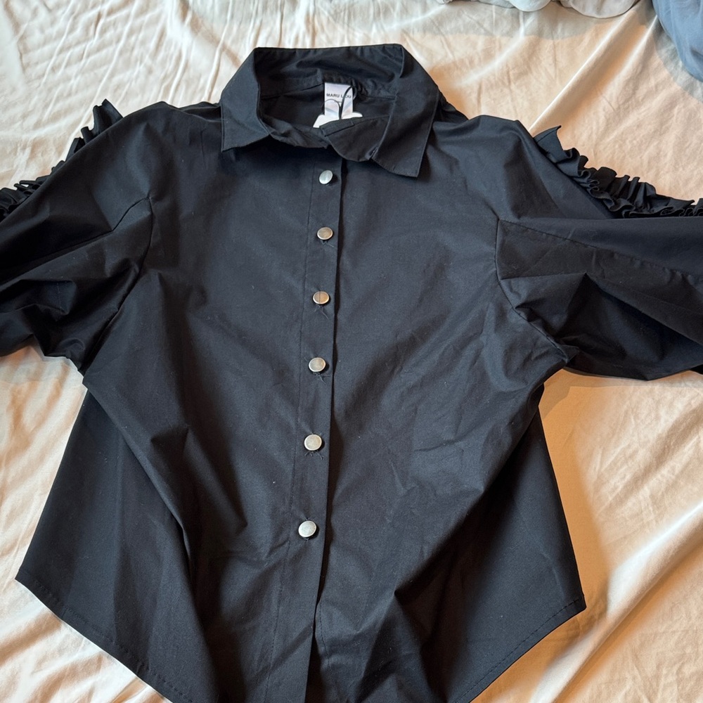 Black Ruffle Sleeve Blouse